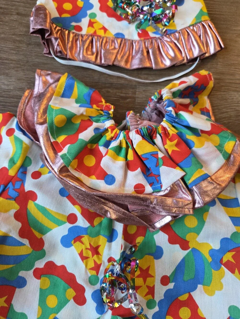Vintage Hand Made Toddler Clown Halloween Costume with Hat and Collar